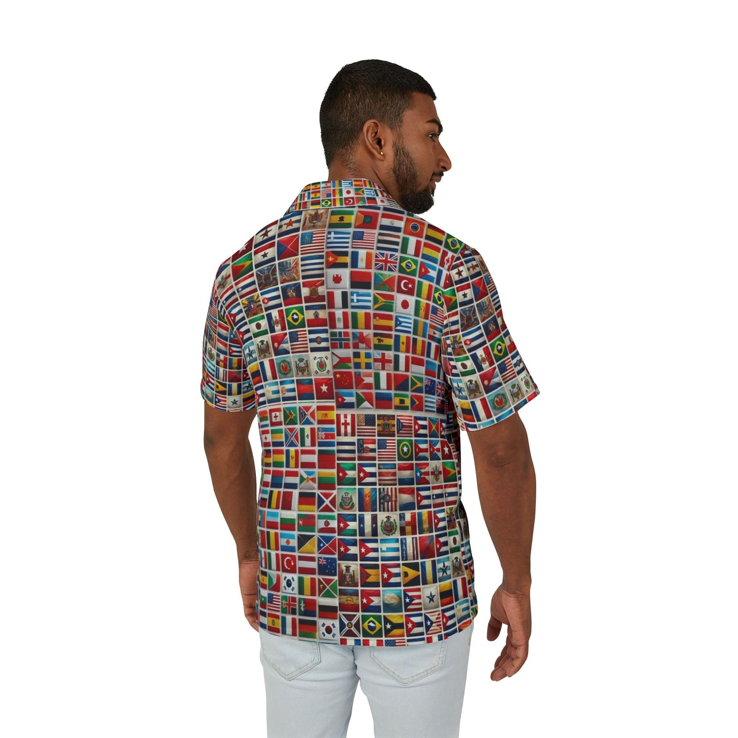 Men's Hawaiian Camp Shirt - Vibrant Global Flags Print for Summer Adventures